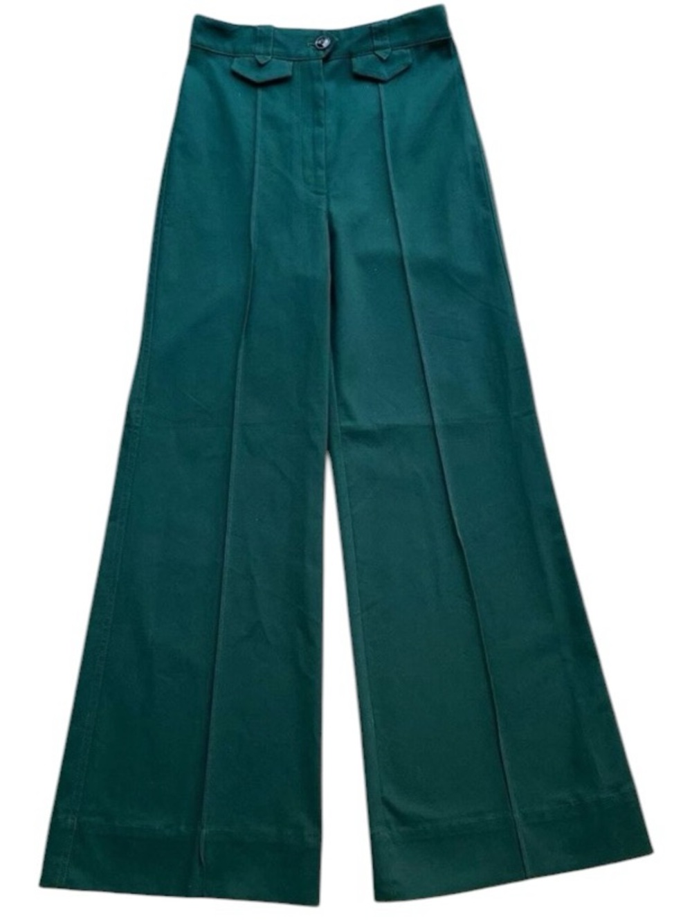 Anthropologie High Rise Wide Leg Flared Pants 1970's Deep Teal Green Sz 0 Cotton - Picture 3 of 12